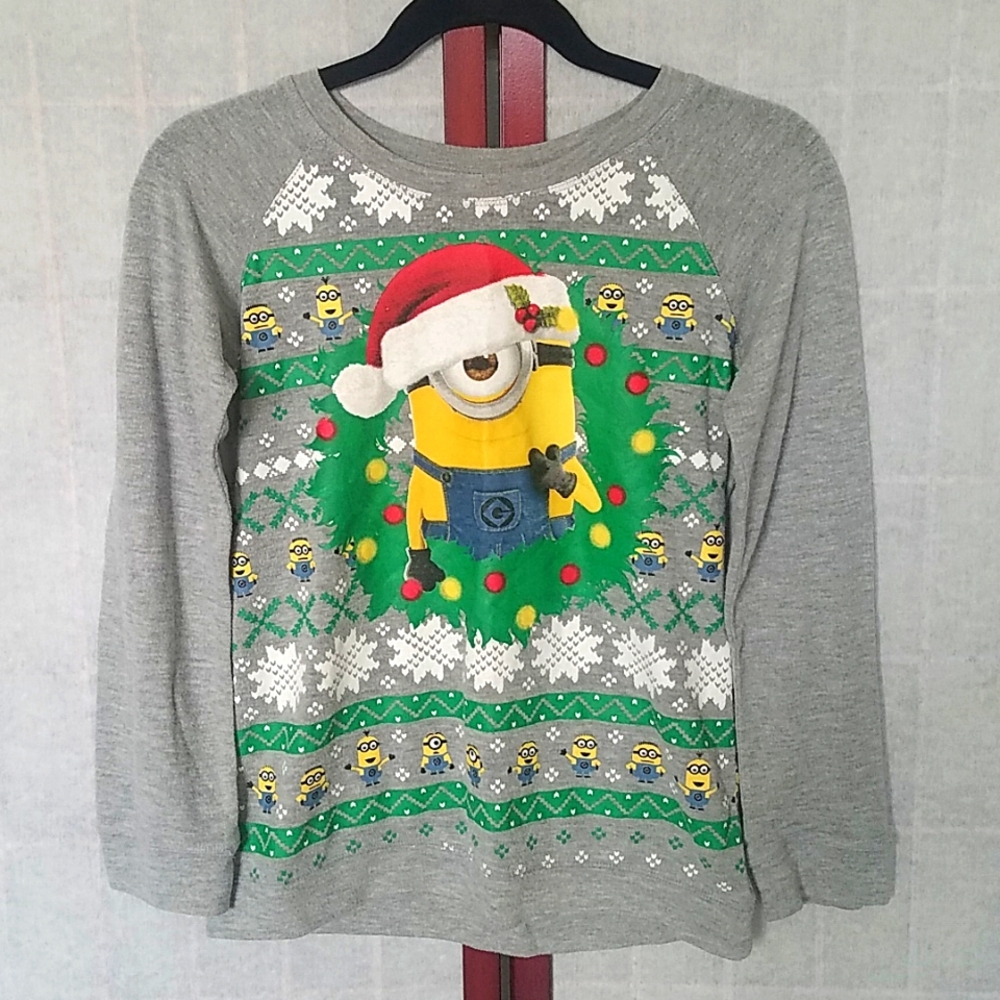 Despicable Me Gray Christmas Minion long-sleeved tee-shirt. Kid's size XL.